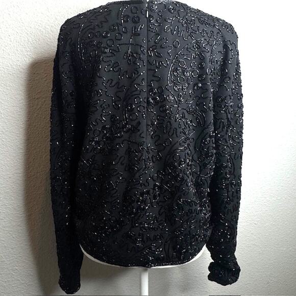 Elevated Luxurious Black Beaded Shimmering Top Sz Large - Picture 2 of 16